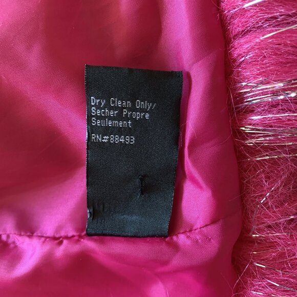 Vtg Y2K Blanc Noir Jacket Hot Pink Faux Fur Silver Coat Medium CLUB RAVE Furry - Picture 8 of 13
